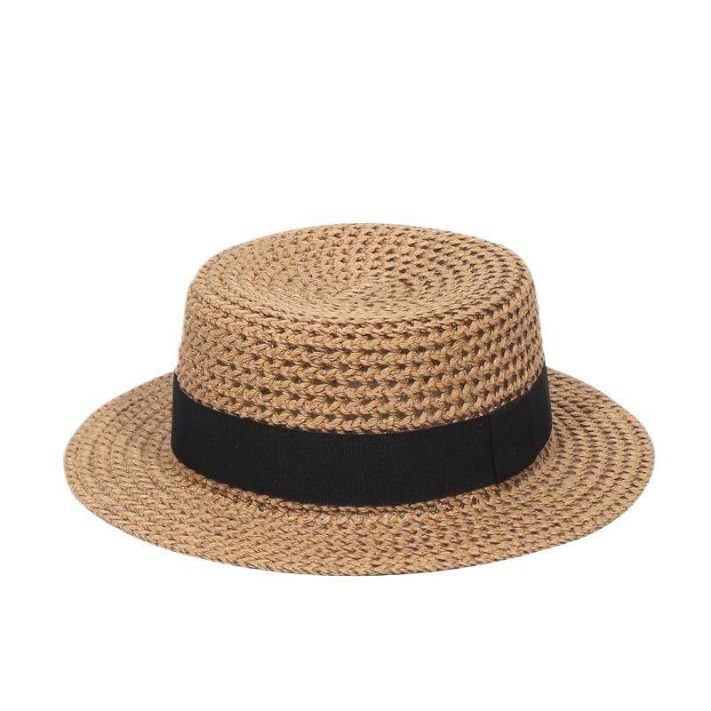 Flat top top hat women's British spring hat women's small brim sun hat straw hat versatile fashion small fresh sun hat men