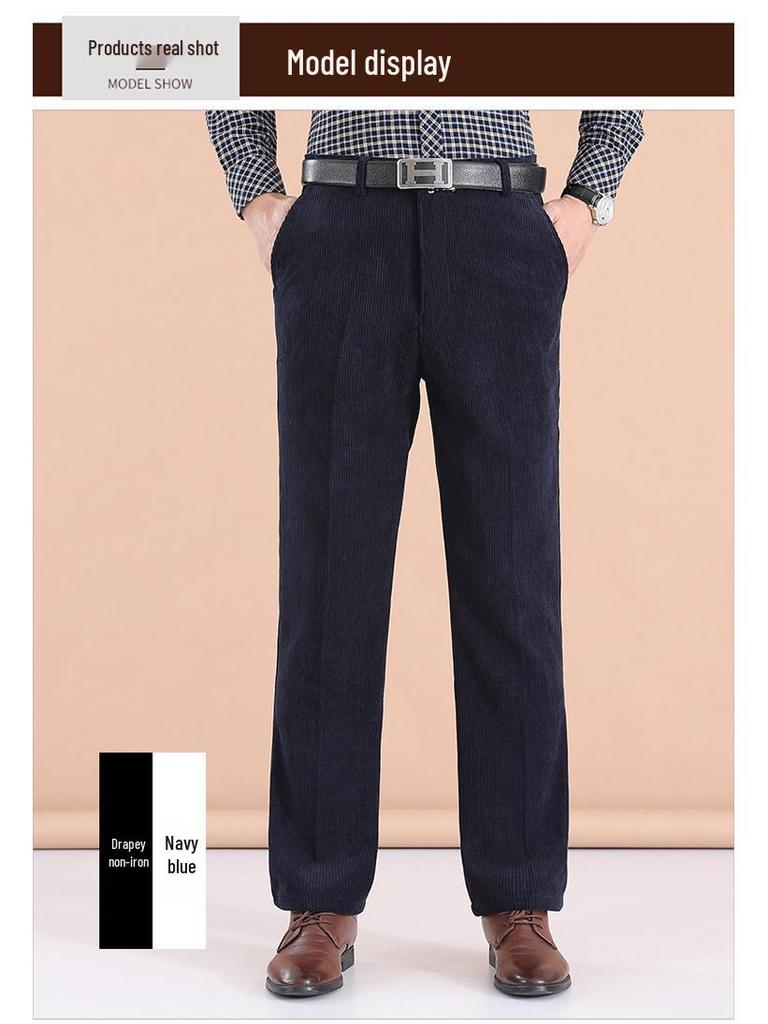 Men's Autumn/Winter Corduroy Chenille Pants - High Waist, Straight Leg, Loose Fit for Middle-Aged and Elderly