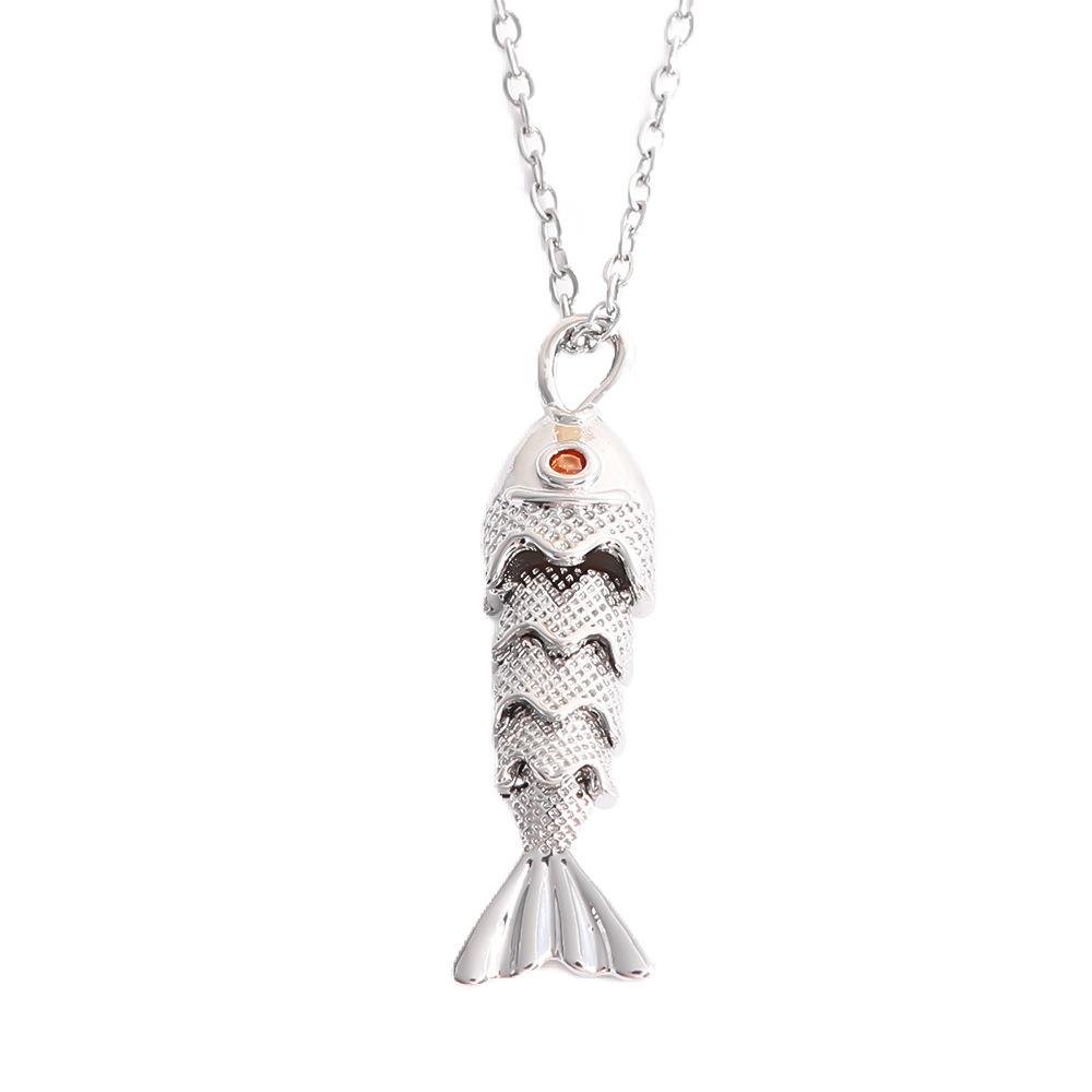 LATS Edelstahlkette Rot Grün Zirkon Fisch Anhänger Halskette für Damen Choker Accessoires Unisex Party Geschenk