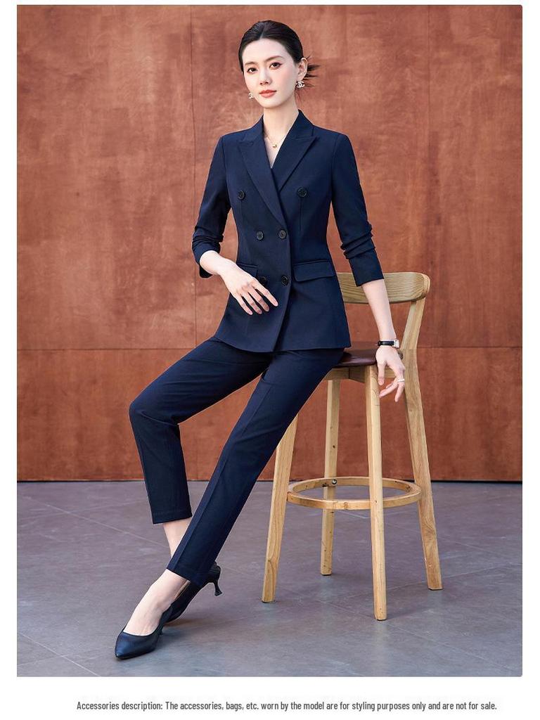 Women's High-End Double-Breasted Suit Set: New Spring/Autumn Style, Perfect for Professional and Formal Look