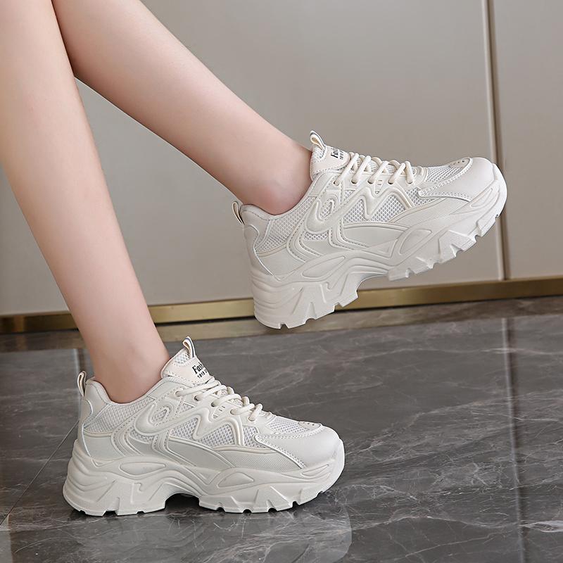 Fashion Summer Women's Fashionable Sneakers - Small White Casual Breathable Mesh Rubber Surface Versatile Elasticity Sports Shoes Are