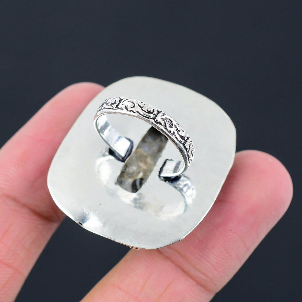 Root Chakra Fossil Coral Gemstone Solitaire Wife Ring Jewelry 925 Silver US 8.5