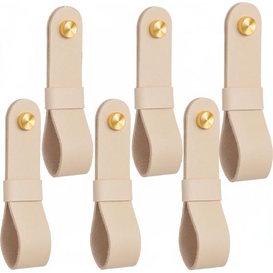 6 Pcs Leather Curtain Rod Holders PU Leather Curtain Rod Bracket Mounted Loop Straps with Screws and Plastic Wall Plugs, Boho Pole Hanger Hook for