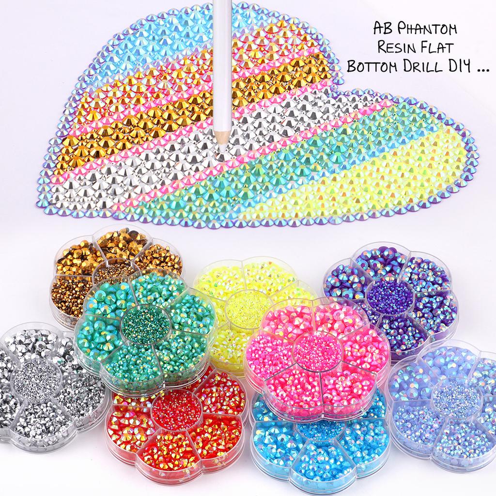 7 Grid Plum Blossom Boxed Resin Flat Bottom Nail Art Jewelry Jelly Diamond Violent Bear Ab Rhinestone Diy Clothing Diamond Sticker