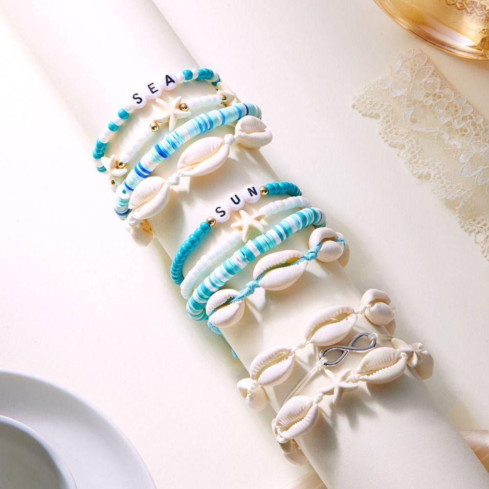 Colorful Ocean Style Hand Chain Sweet Bohemia Bracelet Set Trendy Starfish Shell Bracelet  Beach