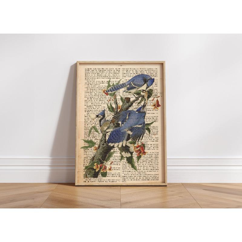 Garden Birds Prints On Old Antique Book Page Botanical Animals Poster and Prints Painting Wall Pictures Living Room Home Decor