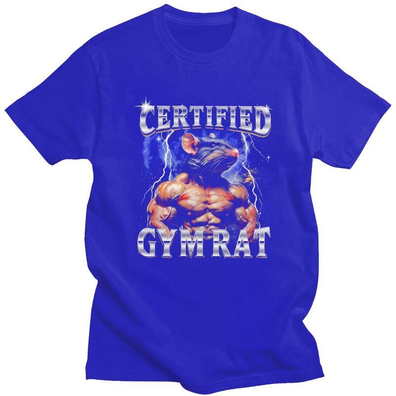 Mens Certified Gym Rat Funny Meme T Shirts Round Neck Short Sleeve 100 Cotton TShirt Casual Loose Oversized Streetwear Clothes
