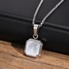 Stainless Steel Rectangle Natural Stone Pendant Necklaces, Minimalist Dainty Chain Necklace, Luxury Fashion Jewelry For Men Gift