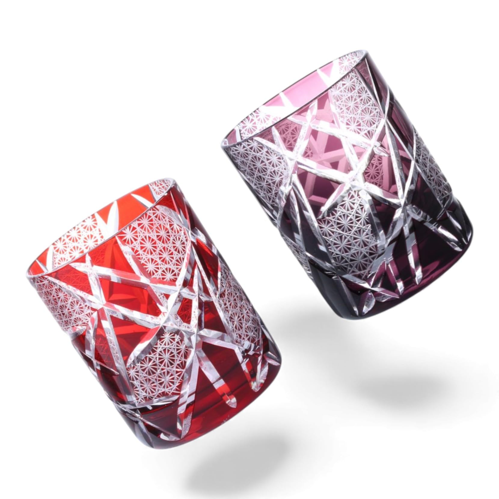 

Dinner Luxe Cut Glass Pair Cups Rock Glasses 210cc Random Carving Small Pattern Red Purple Kouga Takumi-fu 70xH90mm & PNO.334009