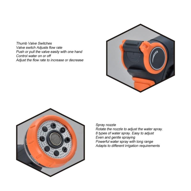 Gartenschlauch-Wand 8 Muster Multifunktional ABS TPR Aluminiumlegierung Langer Schlauchdüse Sprüher Für Landwirtschaft Bewässerung Auto