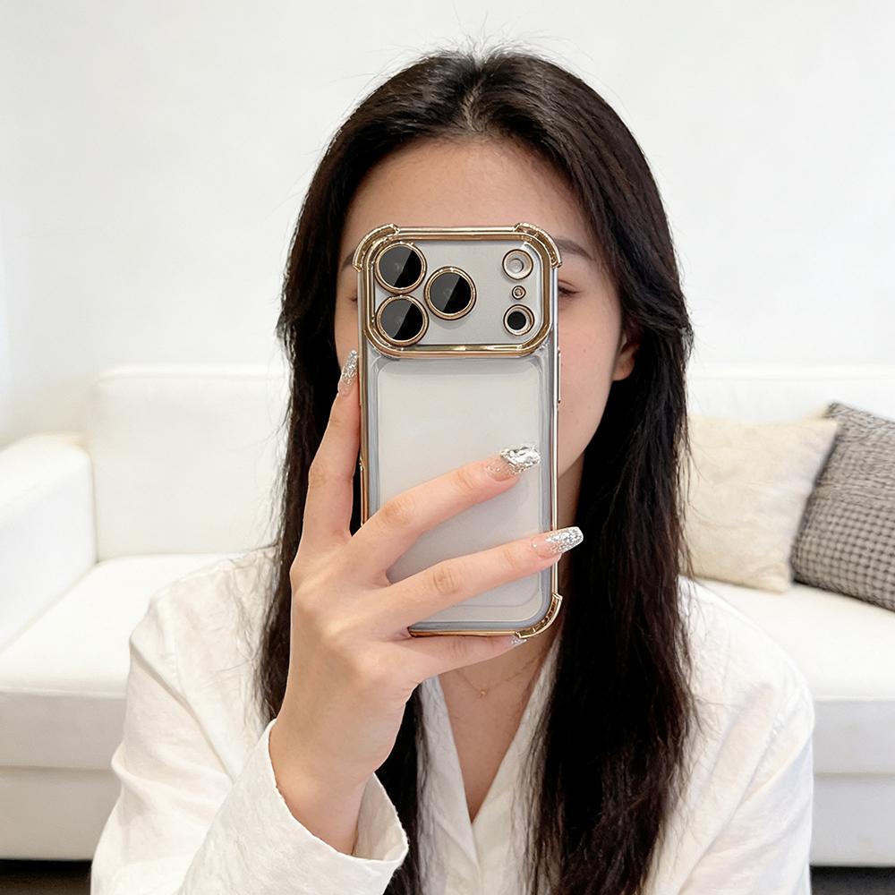 Luxury Clear Shockproof Case For iPhone 17 Air 16 15 14 13 Pro Max Plus Glitter Plating Silicone Soft Cover Transparent Shell