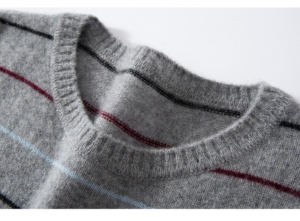 Women's Pure Cashmere Stripe Sweater - Autumn/Winter Loose Fit, Round Neck, Long Sleeve Pullover Jumper