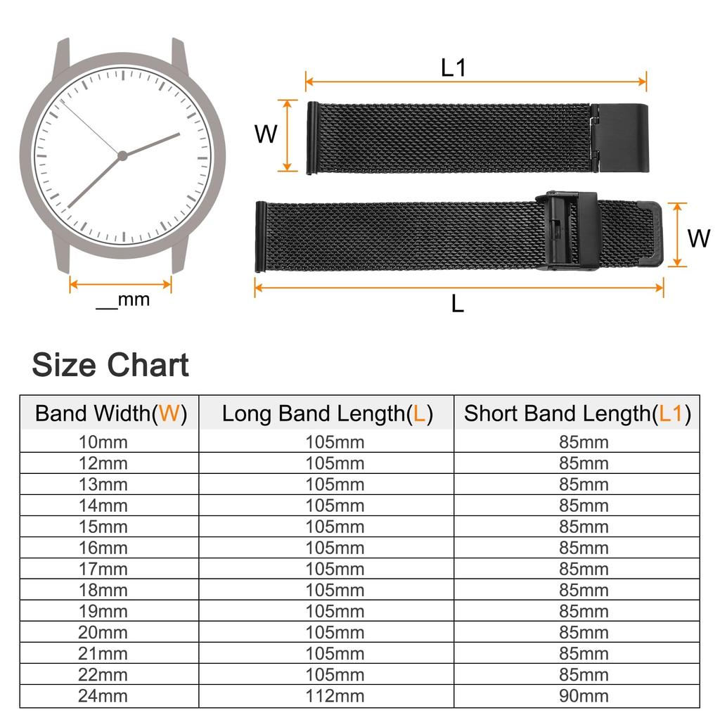 Uxcell 316L Stainless Steel Mesh Watch Band, 19mm Quick Release Adjustable Metal Watch Strap for Men and Women, Black