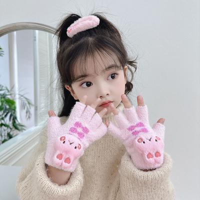 Korean Style Cute Bunny Children's Knitted Gloves Boys and Girls Writing Warm Baby Fingerless Five Finger Gloves