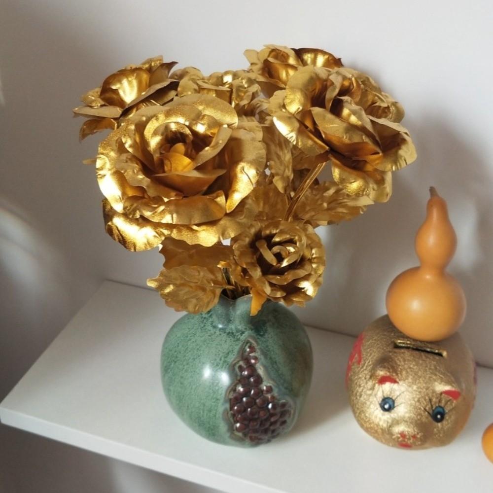 Romantic Gold Foil Rose Flower Long Stem Colorful Artificial Rose Flower Foil Plated Rose Flower Gift Box Valentine's Day