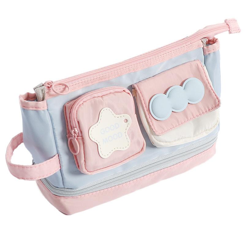 Dopamine Color Block Kawaii Pencil Case - Large Capacity Ins Style Makeup Organizer Bag With Multiple Compartments розовый