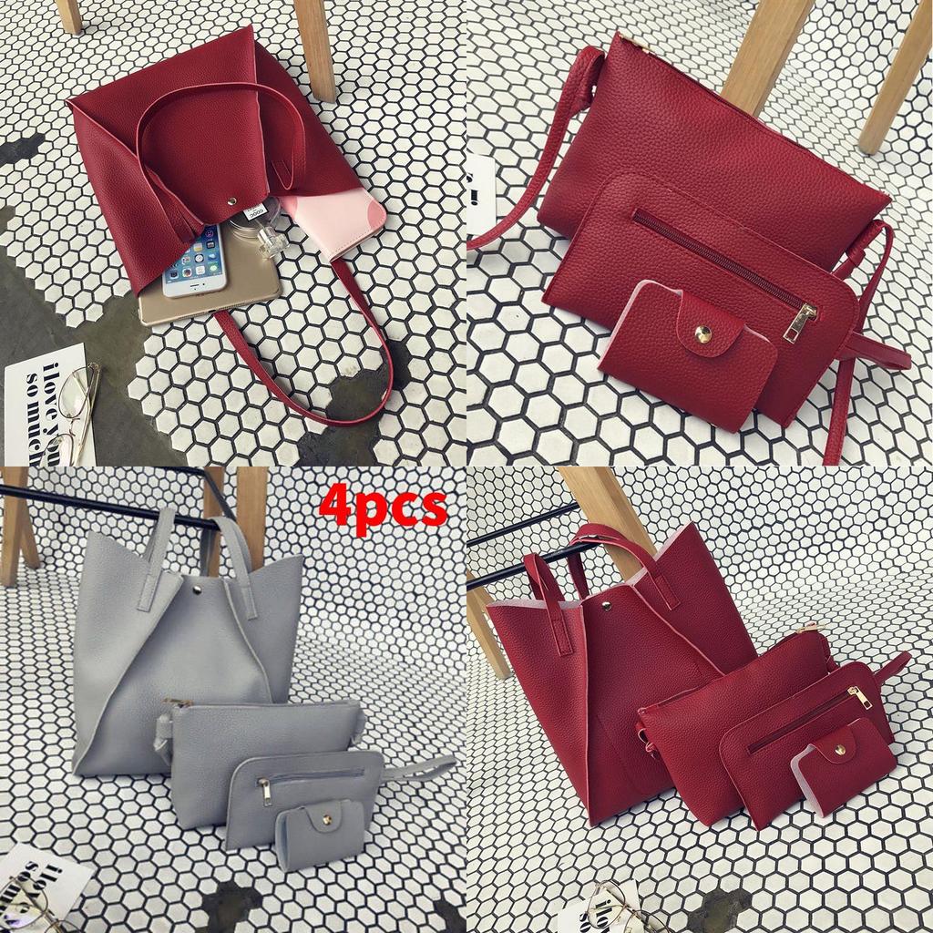 Leather Women 4pcs Handbag Lady Shoulder Bag Tote Purse Messenger Set Satchel