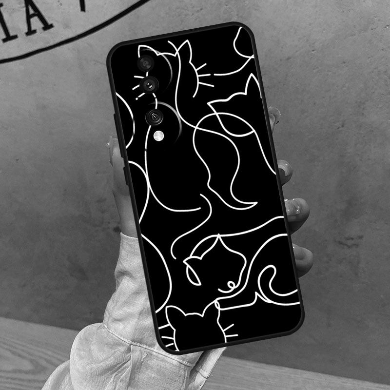 Funny Cute Cat Line Art Case For Honor Magic 8 5 6 7 Lite 200 400 Pro 50 70 90 X8c X8b X9a X9b X9c X9d Win RT Cover
