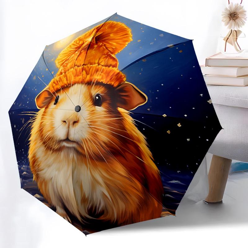 1pc Winter Hat Capybara Automatic Folding Umbrella, Sturdy And Durable Automatic Folding Umbrella with 8 Ribs, Convenient for Outdoor Use117