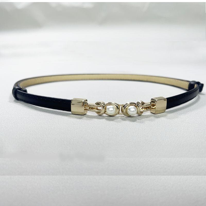 Japanese and Korean Style Fashion Suit Pearl Small Belt Women's Temperament Versatile Adjustable Sweater Black Decorative Belt Women