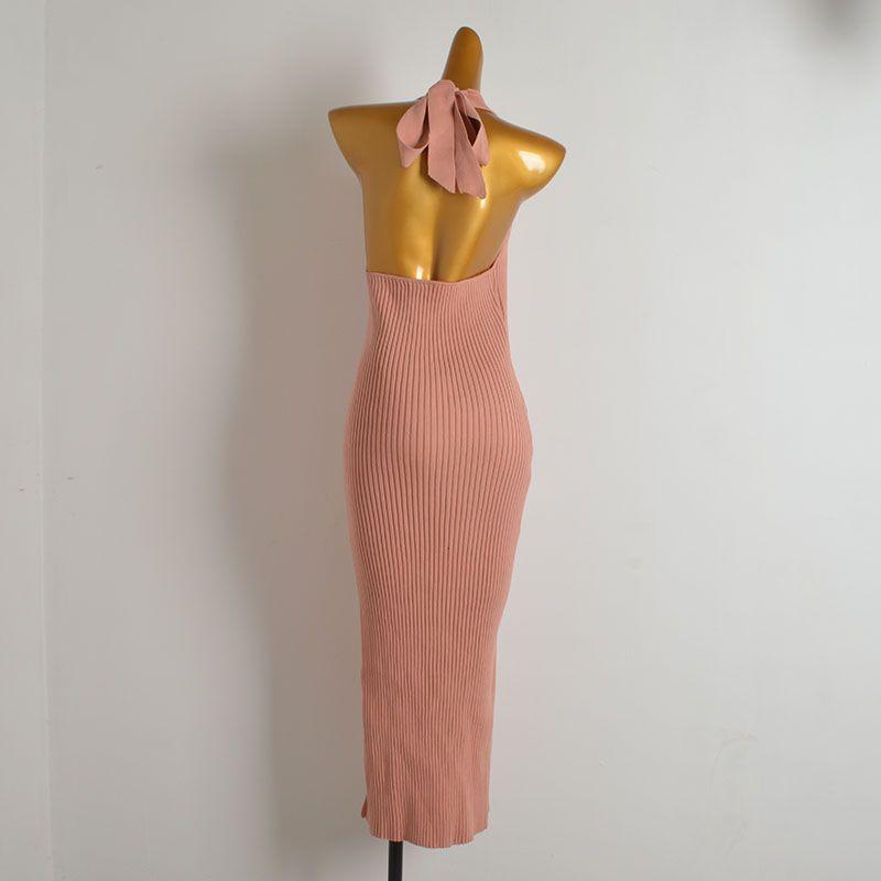 Fashion Style Sexy Sexy Halter Lace-up Sleeveless Knit Halter Dress Women's Clothing Silm Hip Split Dress