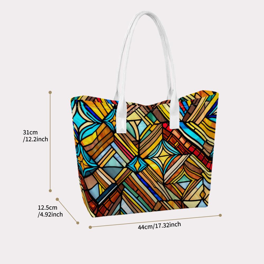 Geometric Stained Glass Style Casual Tote Bag Fashion Daily Use Shoulder Bag