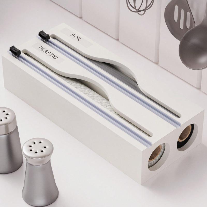 Eco-Friendly Bamboo Kitchen Wrap Cutter and Foil Storage Box - Wall-Mounted 2-in-1 Organizer for Easy Carry and Practical Use