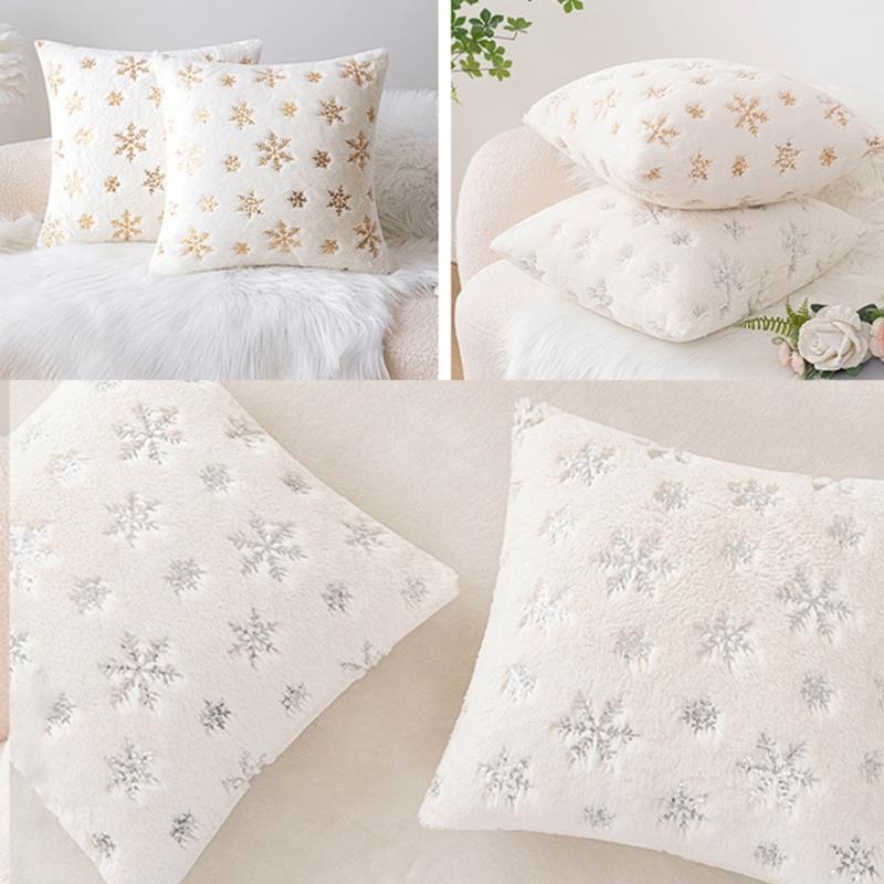 Snowflake Print Cushion Cover Sofa Couch Decoration Pillow Cover  Pillowcase Perfect for Christmas Decorations