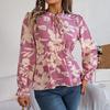 Women Long Sleeve V-Neck Blouse Feather Print Top Spring Autumn Fashion Temperament Shirt