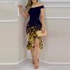 Mote Sexy Sommer Off Shoulder Kortermet paljett Ruffle Uregelmessige kjoler for kvinner