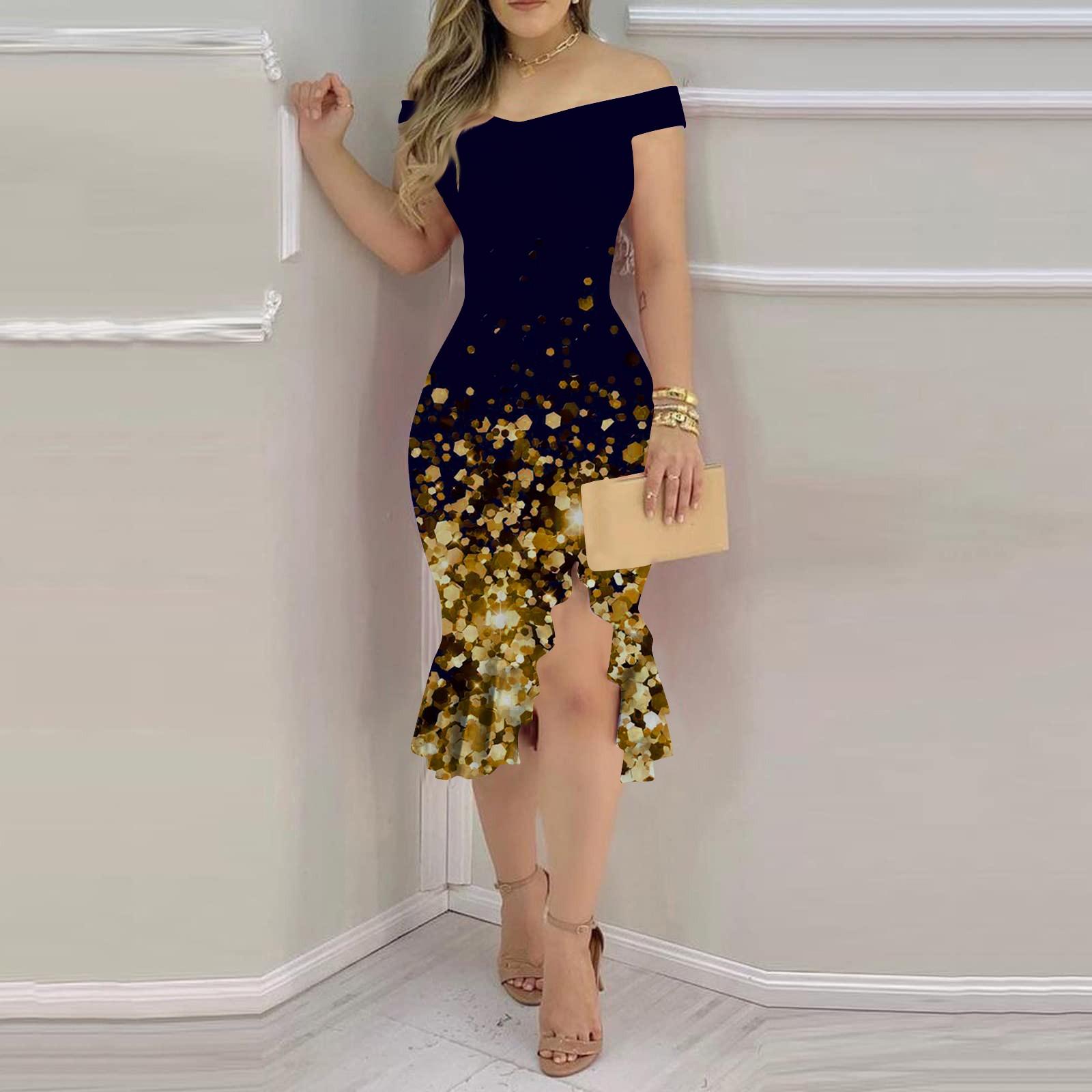 Модные сексуальные летние платья с открытыми плечами и короткими рукавами и оборками — фото 7