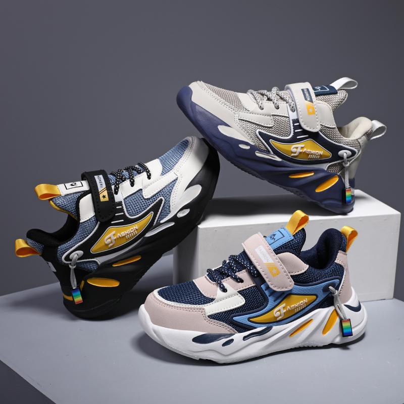 Four Seasons Children's Fashion Sports Shoes Mesh Boys' Running Sneakers Flat Casual Walking Student Shoes Lightweight