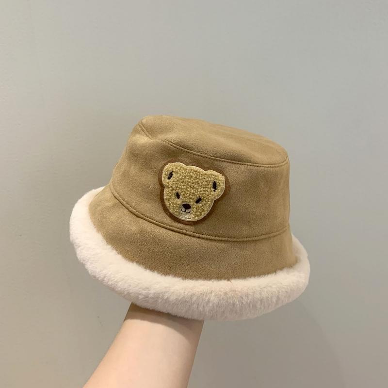 Cute Bear Plush Bucket Hat for Baby Autumn Winter Girls Boys Solid Color Fisherman Hats Thicken Warm Kids Outdoor Basin Cap