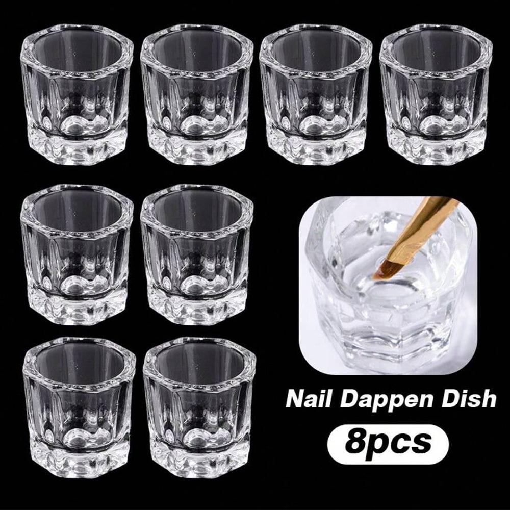 Mini Crystal Glass Clear Acrylic Small Octagonal Powder Liquid Nail Cup Nail Brush Cleaning Liquid Mixing Bowl Tool