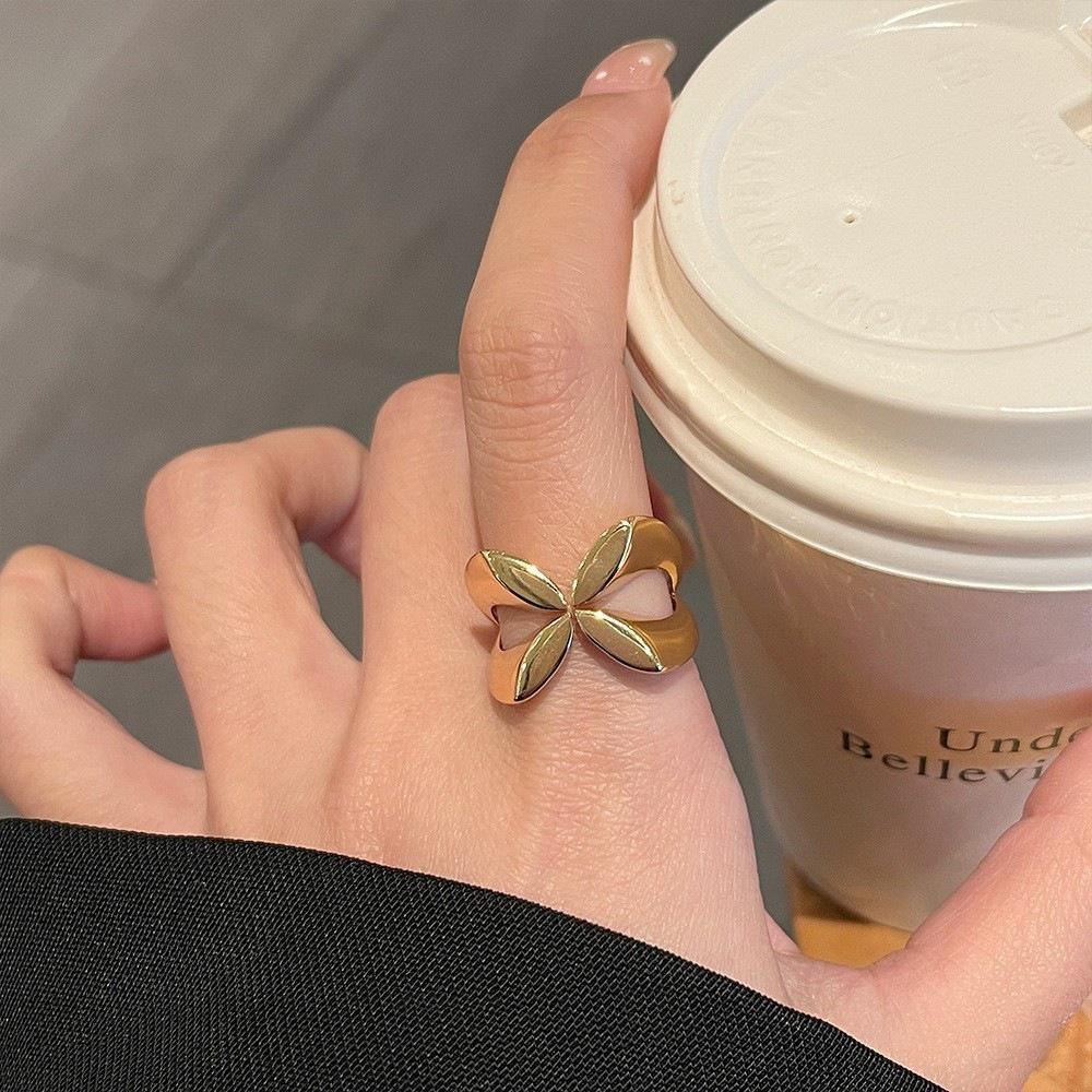 Geometric Flower Open Ring - Women s Versatile, Stylish, Niche Index Finger Jewelry Open Adjustable