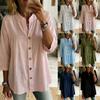 Spring Summer Women's Cotton Linen Shirt, Vintage Retro Solid Color Casual 3/4 Sleeve Blouse Top For Women, European American Fashion