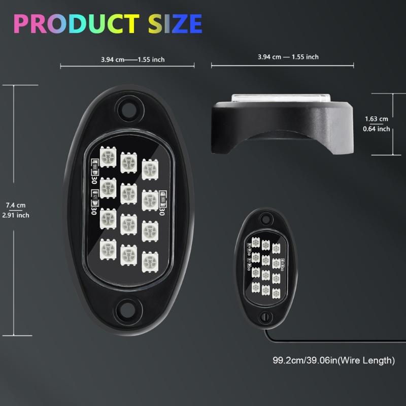 Universal LED Rock Lights 12 LEDs Underglow Lights for Truck Pickups Car ATV UTV SUV Remote Control Trail Rig Lamp