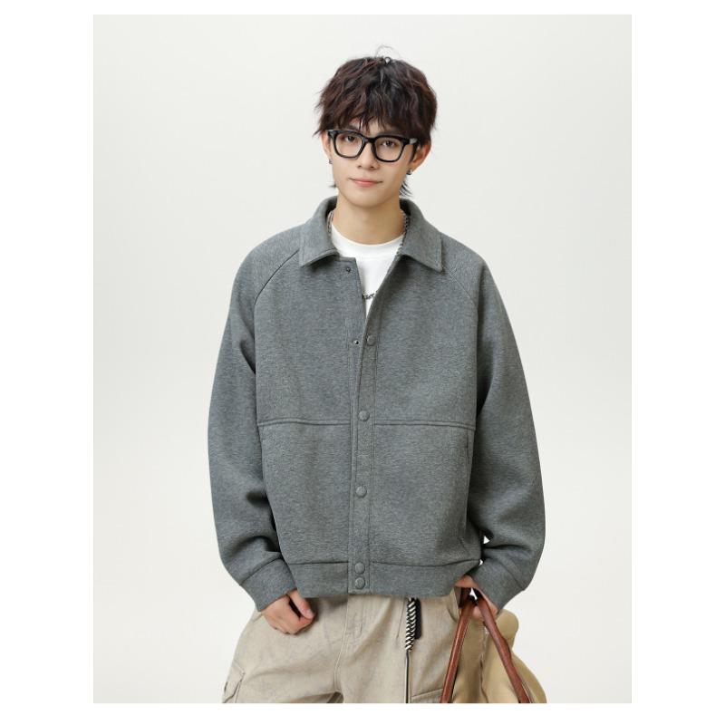 Mens Loose Turn Down Collar Raglan Sleeve Casual Short Jacket Outerwear