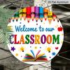 2D Plat Hangend Ornament, 1 stuks Yanlin Welkom op Onze Klaslokaaldeur - Kleurrijke Kleurpotlood En Schooldecoratie, Met Letters, Sterren En Licht