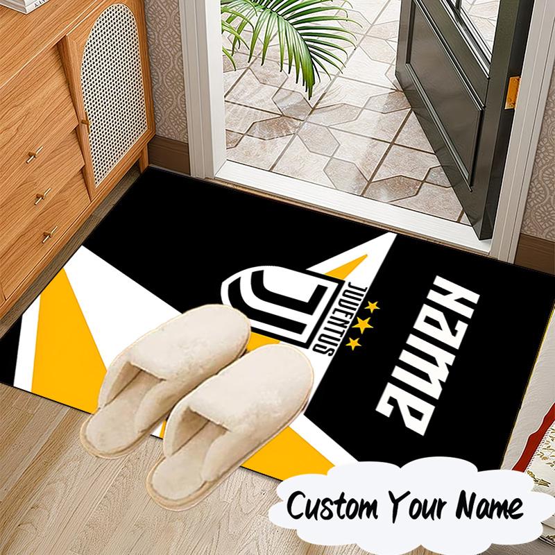 Custom Name Juventus Crest Rug for Living Room, Game Rooms, Office, Bedroom, Floor Mat Playful Design, Fan Gifts Christmas Decor