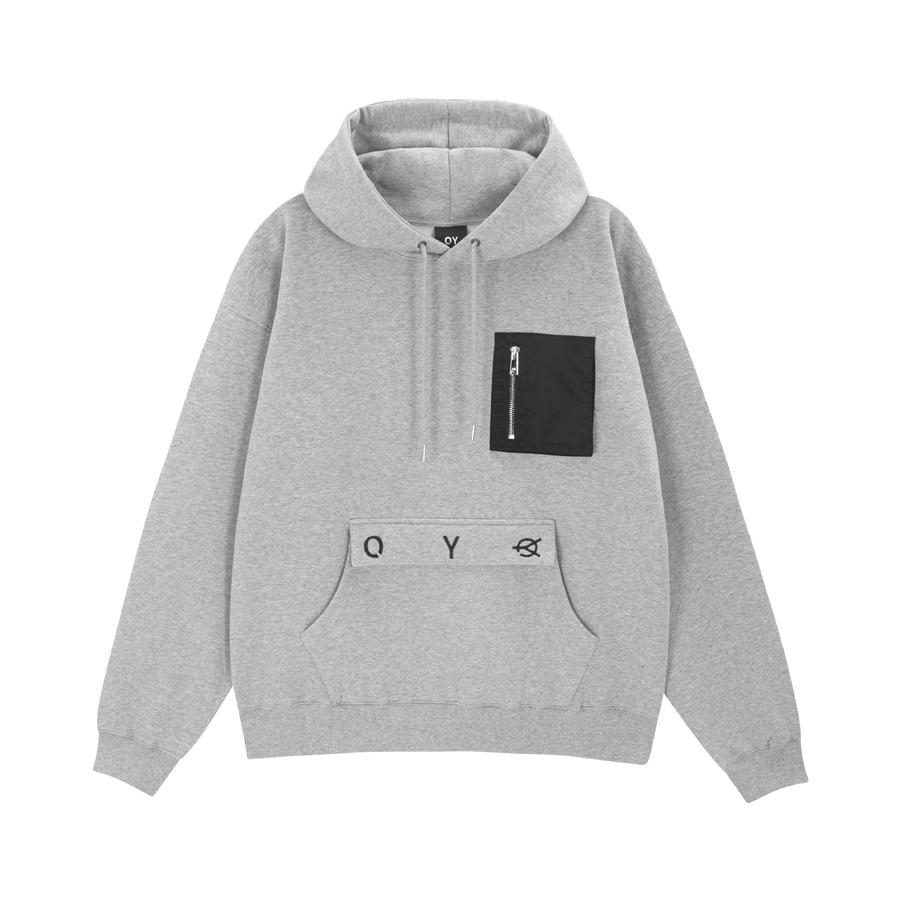 Nylon Pocket Logo Hoodie - Grey