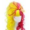 Double-Toned Yellow Pink Gradient Long Curly Synthetic Wig with Floral Hairpiece,Wavy Hairstyle for Cosplay Party Costume Event