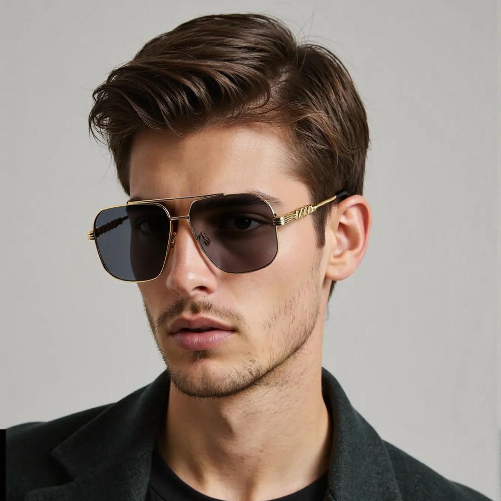 Vintage Sunglasses For Men Double Beam Design Wide Border Sunglasses Retro Commuting Glasses Men'S Handsome First Choice