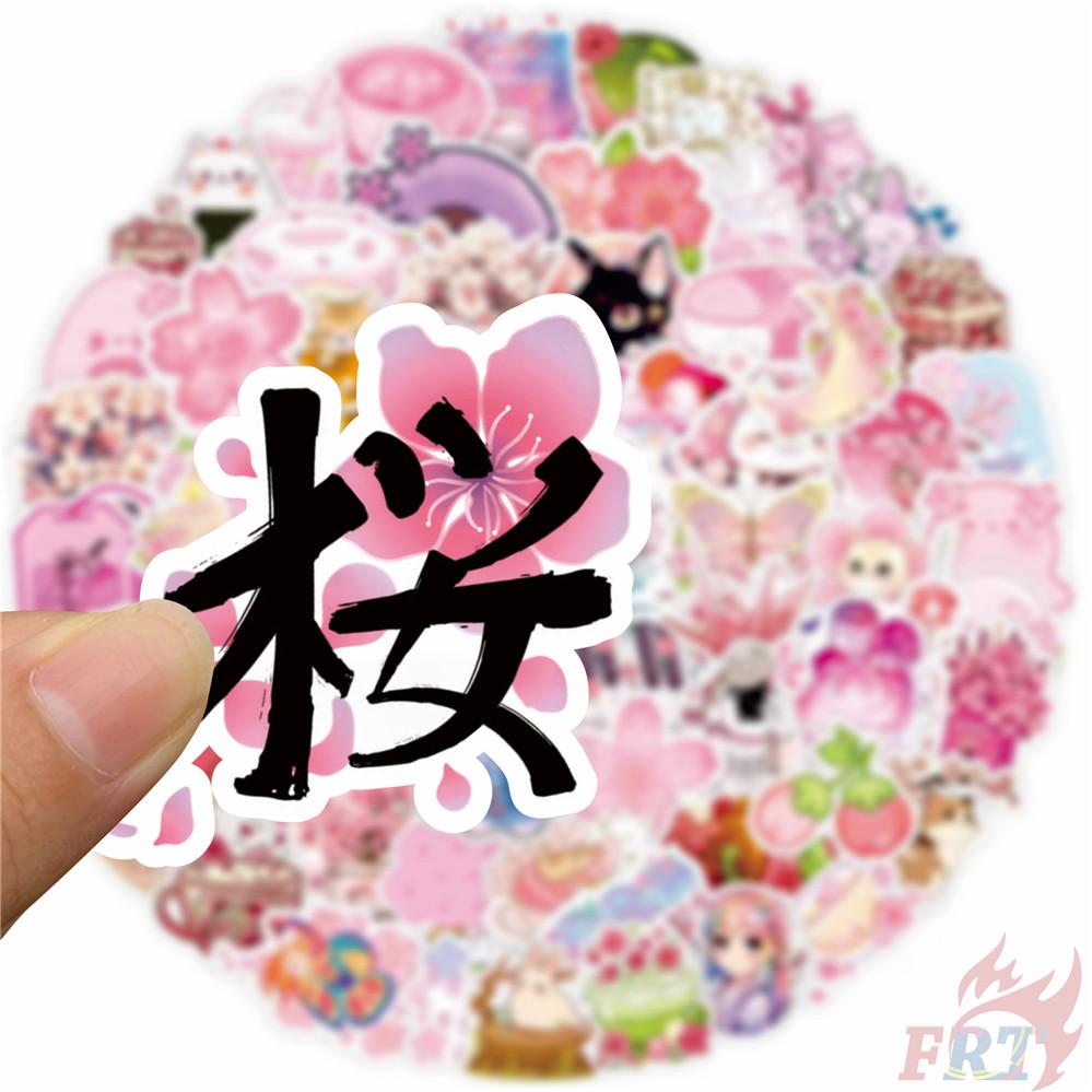 100Pcs/Set Romantic Sakura & Q Pets . Pink Healing Art Stickers DIY Scrapbooks Album Decor Decals Stickers