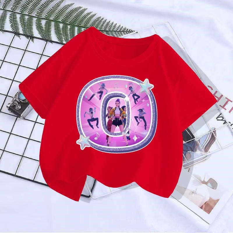 Cute letter boy T-shirt Kpop demon hunter T shirt children's boy and girl summer short sleeved top children's clothing
