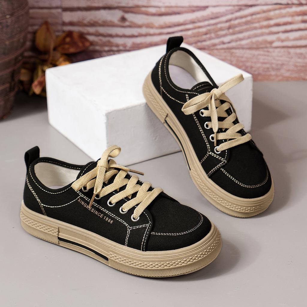 Spring New Canvas Shoes Women Flat Sports Leisure Women Shoe Soft Bottom Comfortable Black Cloth Shoes Sneakers 40