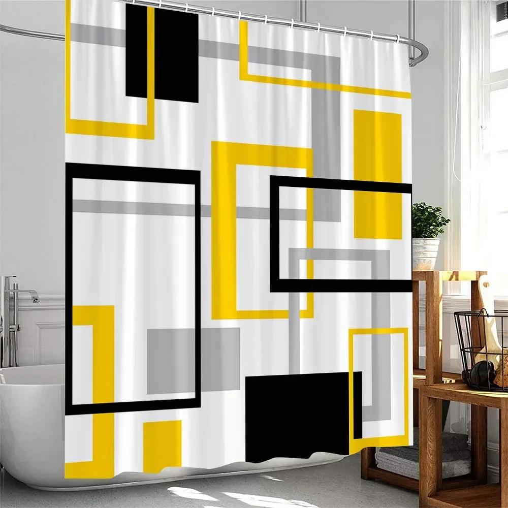 Kreative Geometrische Duschvorhänge Rot Schwarz Grau Gestreiftes Spleißen Moderne Minimalistische Badezimmerdekoration Polyester Duschvorhanghaken