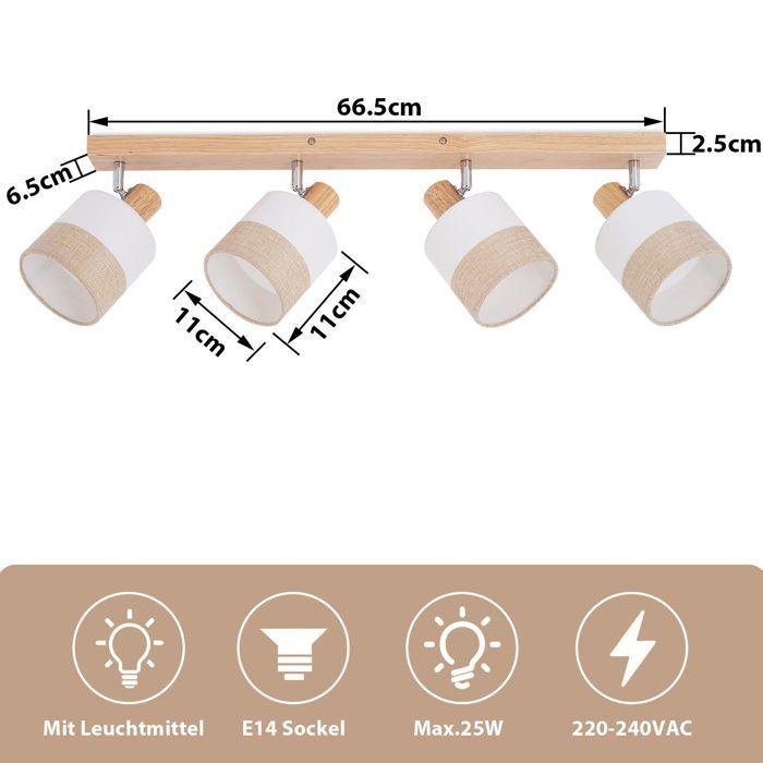 4-spot Ceiling Light - NETTLIFE - 4 Lamps - Wood - 350° Adjustable Fabric Lampshade - E14