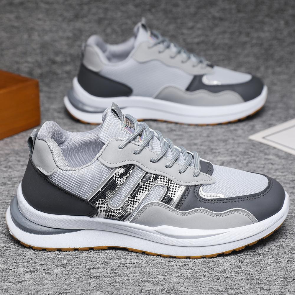 Popular men's breathable mesh running shoes thick-soled wear-resistant shock-absorbing sports shoes universal trendy shoes in stock