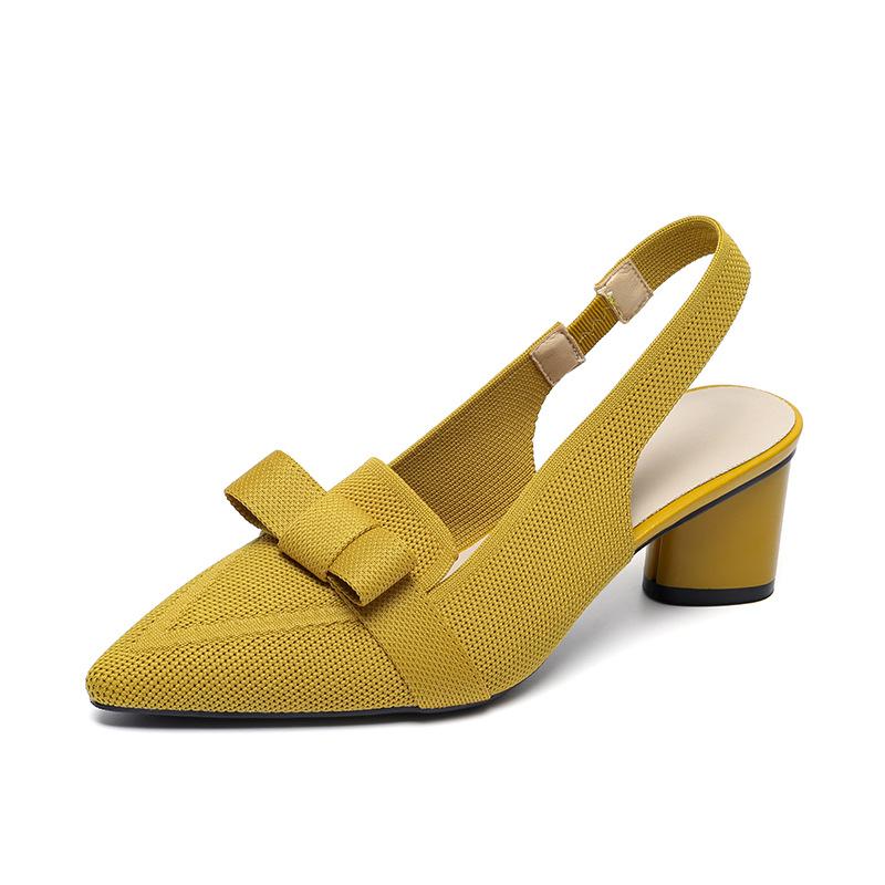 Kadın Sandalet Baotou Sığ Fiyonklu Yüksek Topuklu Düz Renk Yaz Yüksek Topuklu Sandaletler Kadın Kumaş Arka Askılı Kadın Ayakkabıları